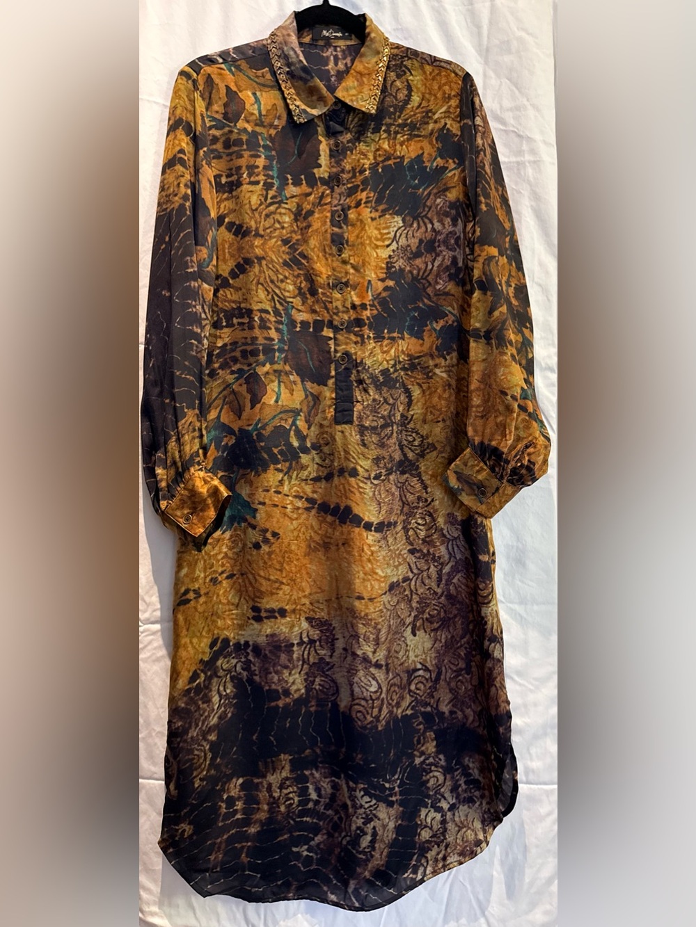 Mes Demoiselles Amber and Black Abstract Midi Dress